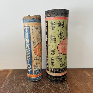 Vintage Senior Tinkertoy & Standard Set Lot Wooden Building Sets Evanston IL